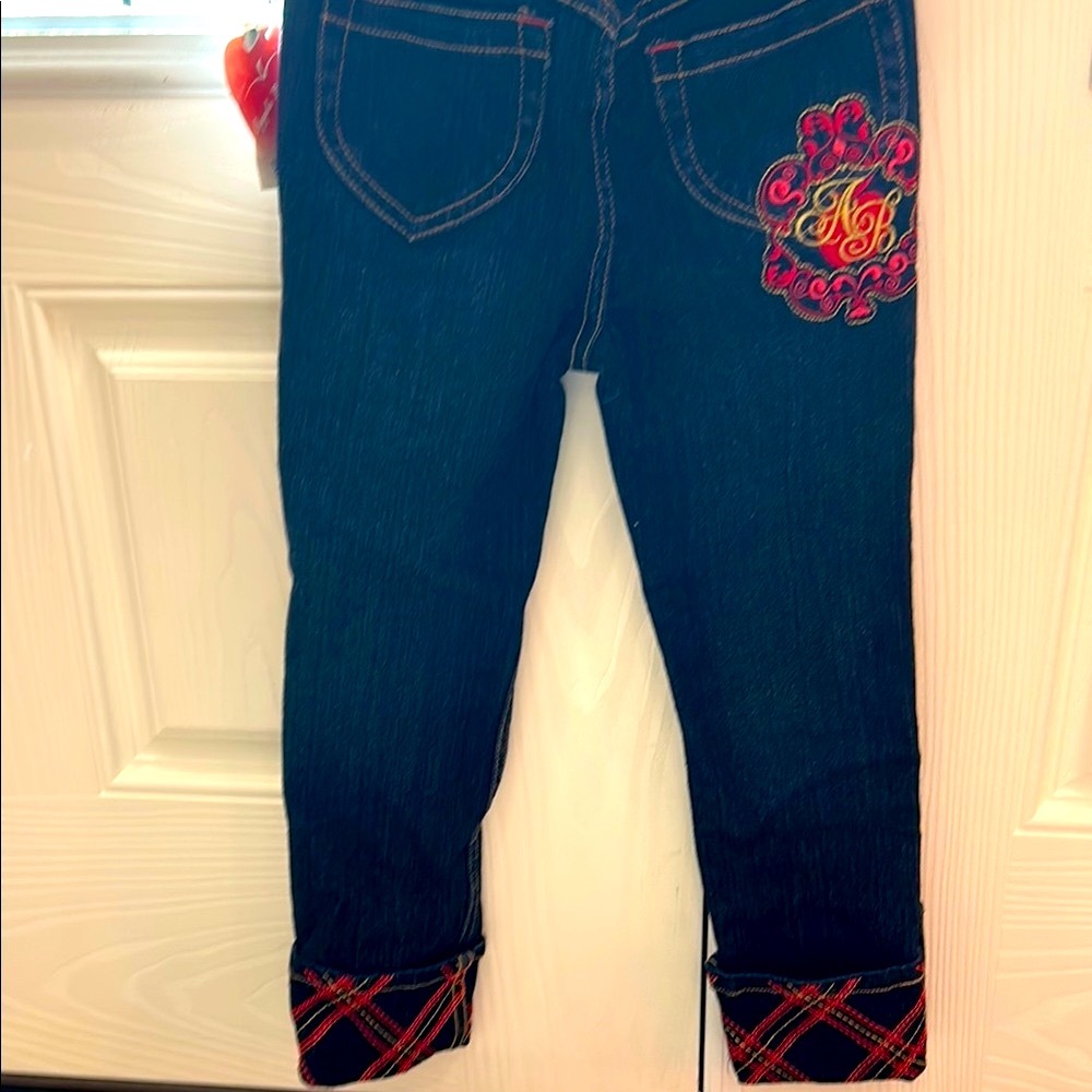 EXCELLENT!!Apple Bottoms Dark deim and Red Jeans with Tartan Patches size 5 - Picture 10 of 11